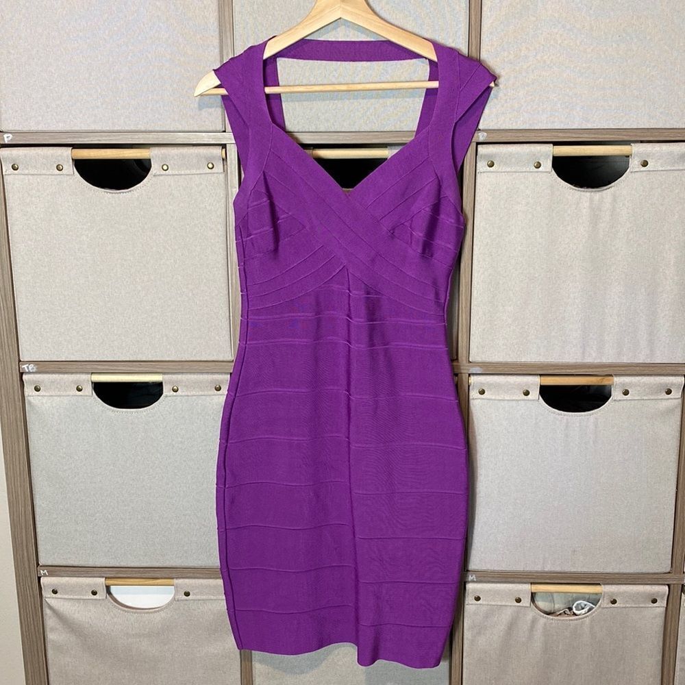 Herve Leger Purple Bandage Mini Dress - Picture 4 of 12